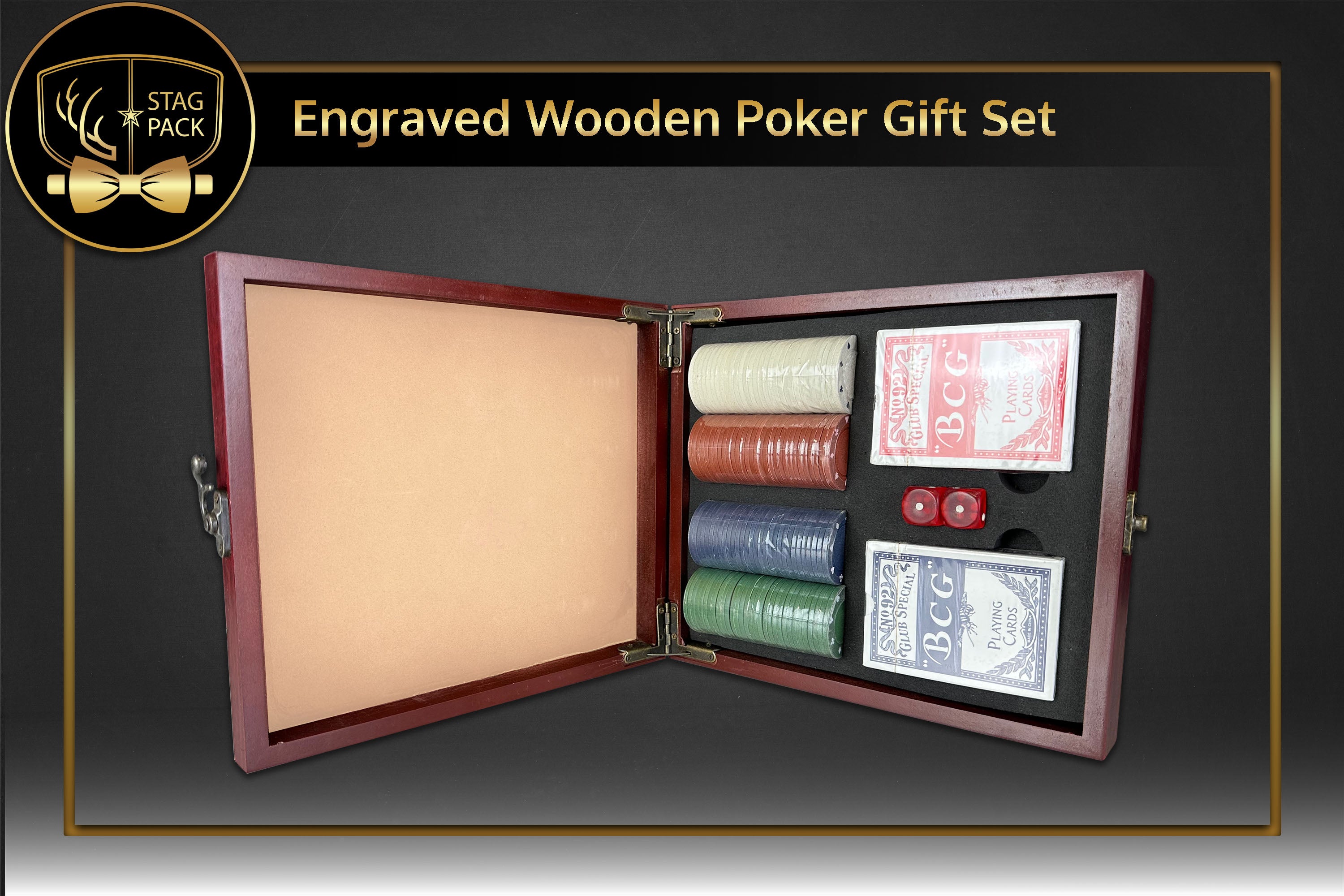 Engraved Wooden Poker Gift Set