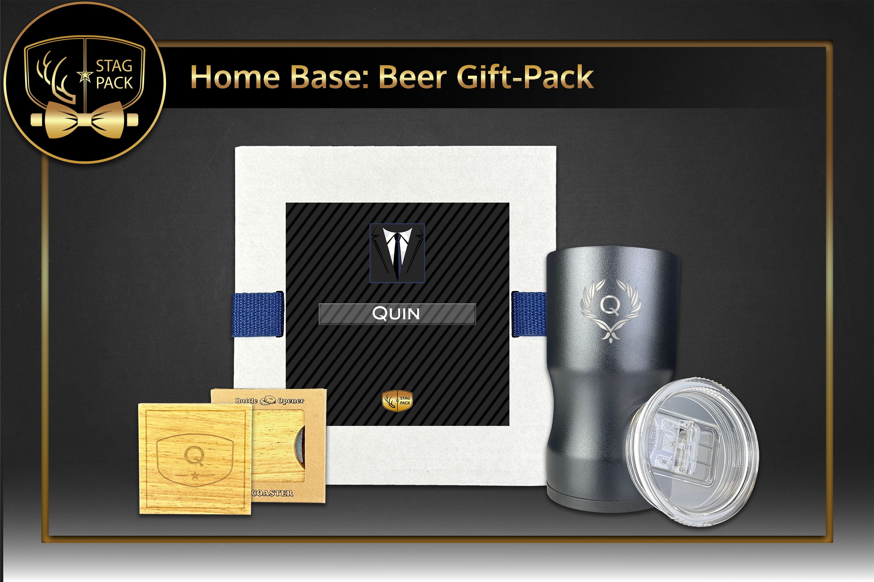 Custom Engraved Groomsmen Gift with 3 in 1 Koozie and Coaster Opener in a personalized Gift box.