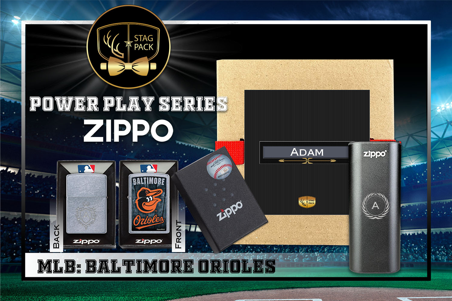 Custom Engraved Groomsmen Gift with MLB Zippo Windproof Lighter& Heatbank in a Personalized Gift Box.