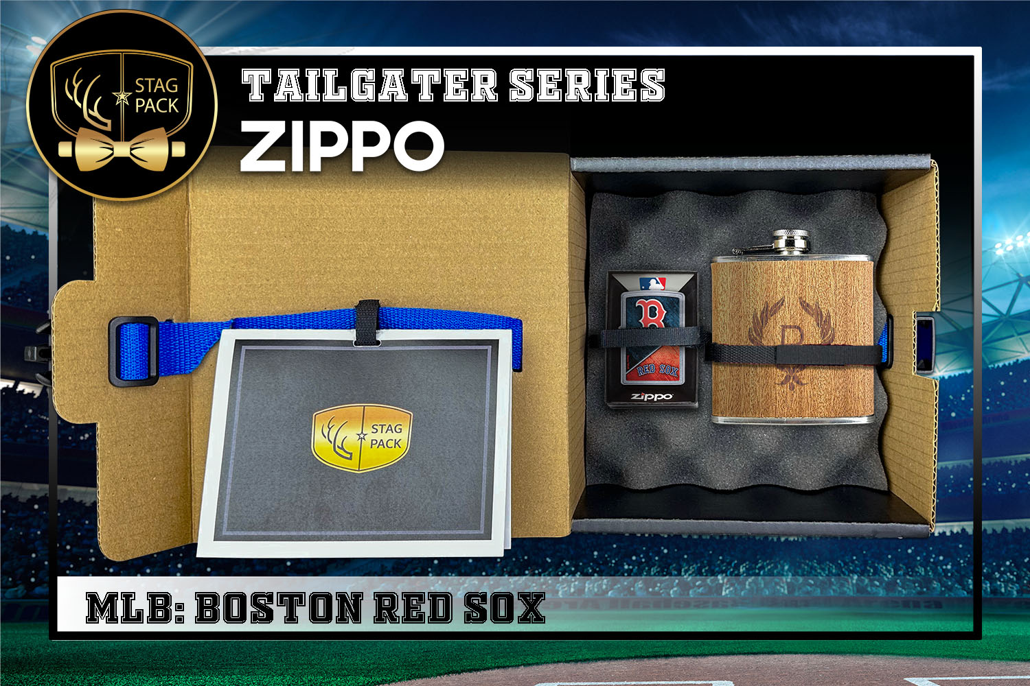 Custom Engraved Groomsmen Gift with Flask & Zippo packaged in a Personalized Gift Box with Message Card.