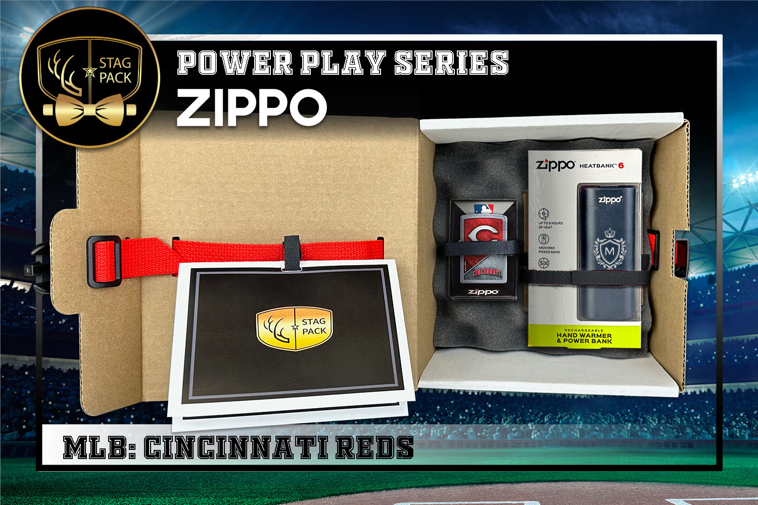 Custom Engraved Groomsmen Gift with MLB Zippo Windproof lighter & Heatbank in a Personalized Gift Box with a Message Card.