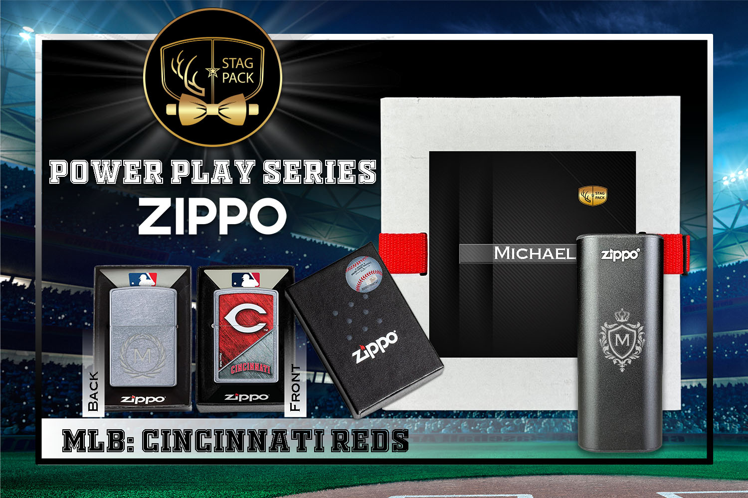 Custom Engraved Groomsmen Gift with MLB Zippo Windproof Lighter& Heatbank in a Personalized Gift Box.