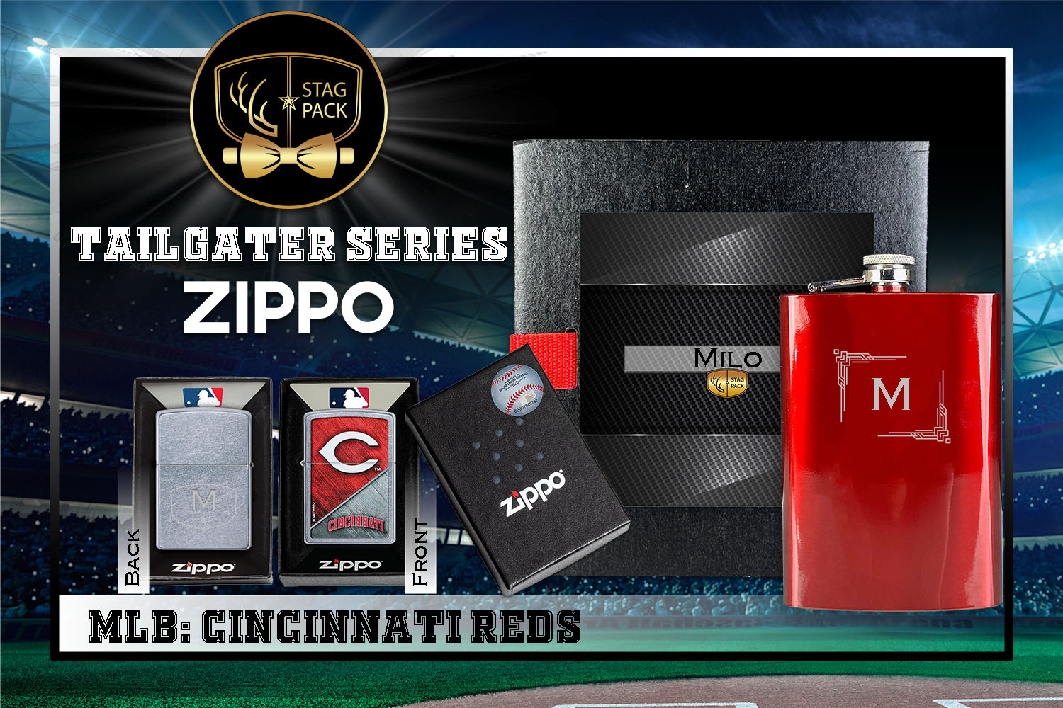 Custom Engraved Groomsmen Gift with Flask & Zippo Windproof Lighter in a Personalized Gift Box.