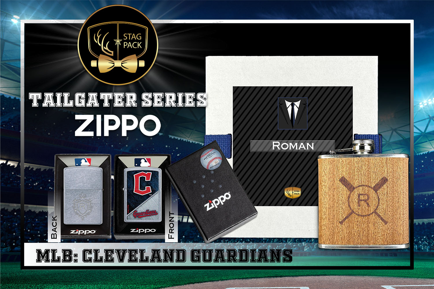 Custom Engraved Groomsmen Gift with Flask & Zippo Windproof Lighter in a Personalized Gift Box.