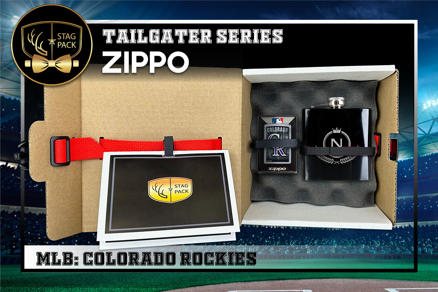 Custom Engraved Groomsmen Gift with Flask & Zippo packaged in a Personalized Gift Box with Message Card.