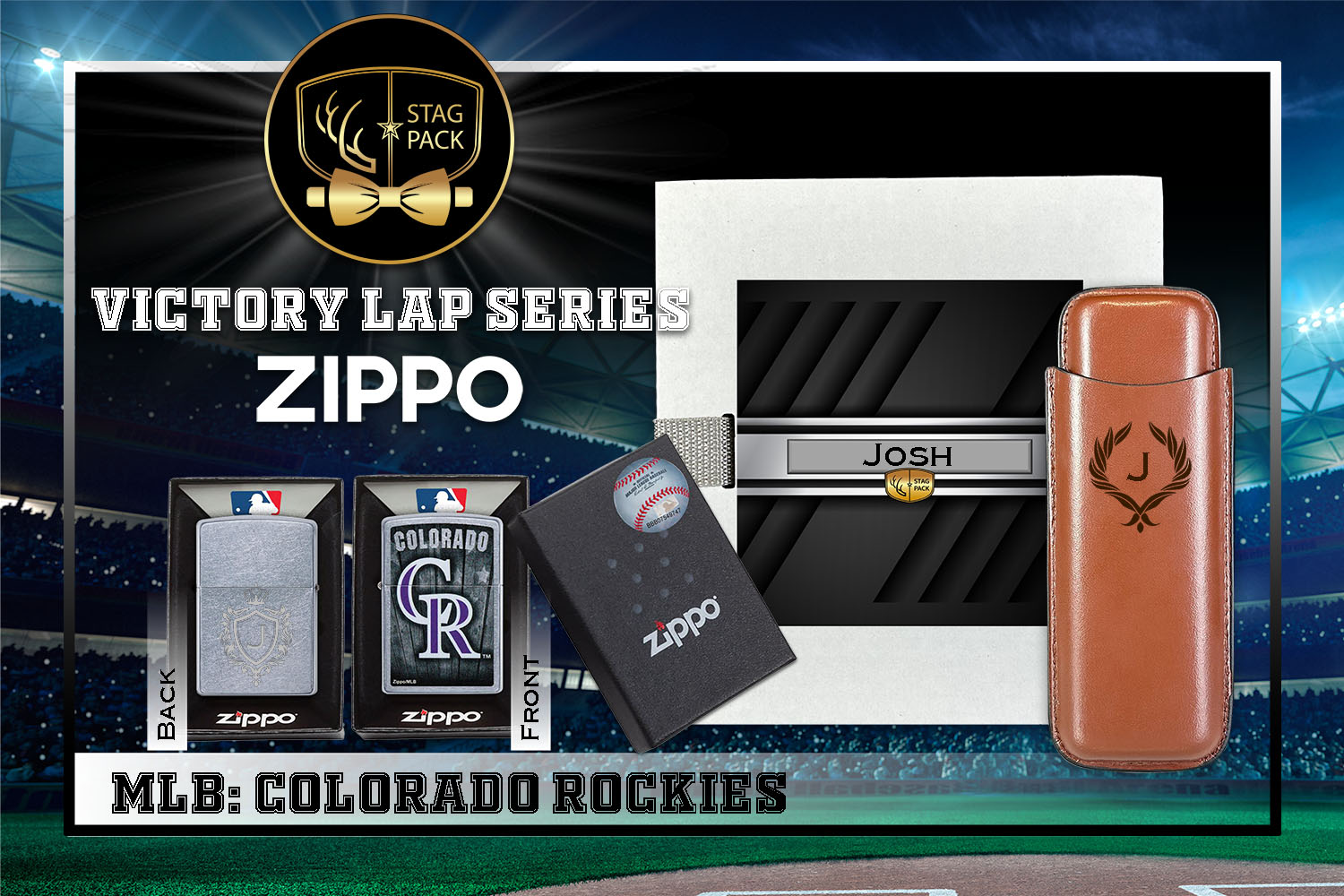 Custom Engraved Groomsmen Gift with Dual Sleeve Leather Cigar Case & Zippo Windproof Lighter in a Personalized Gift Box.