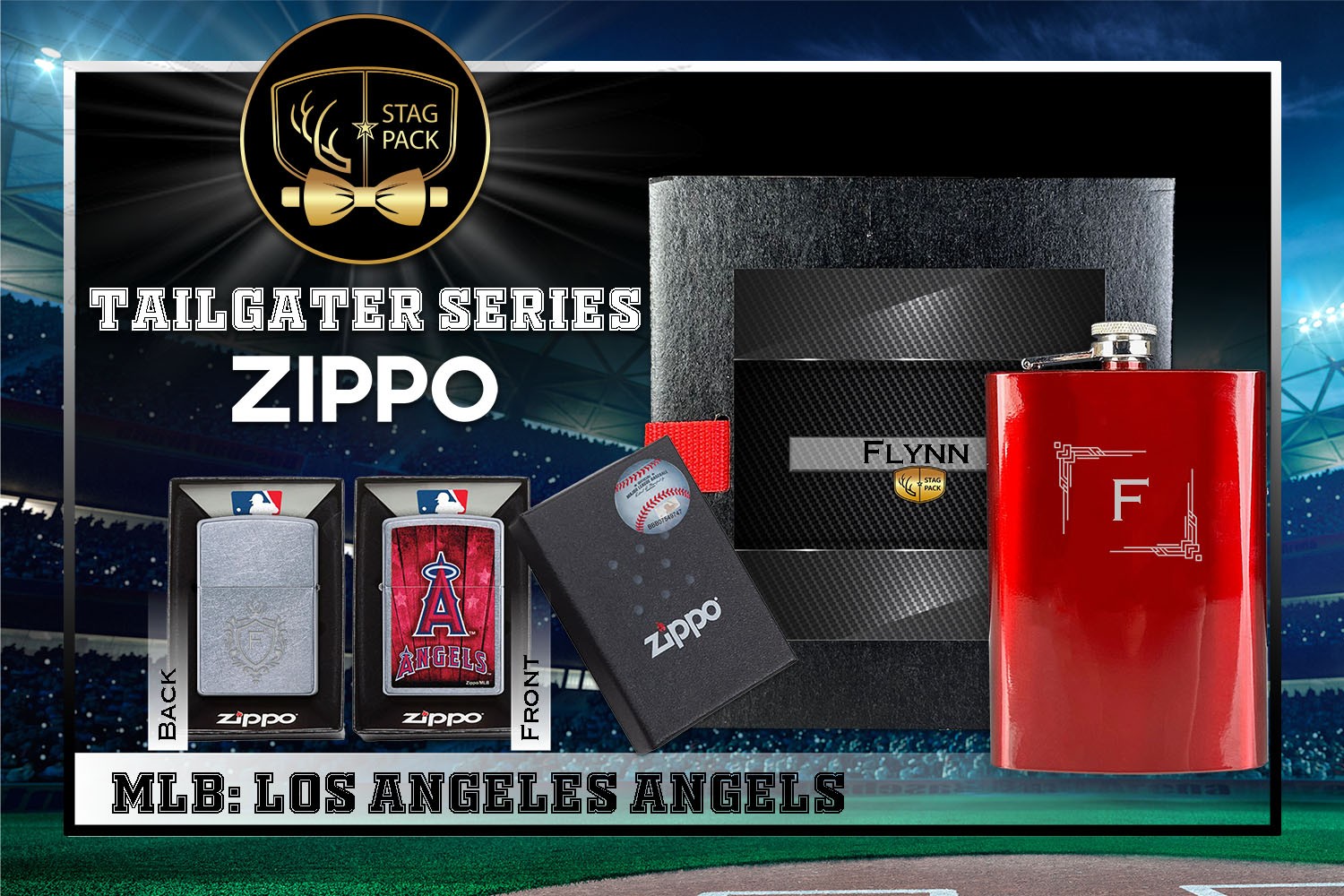 Custom Engraved Groomsmen Gift with Flask & Zippo Windproof Lighter in a Personalized Gift Box.