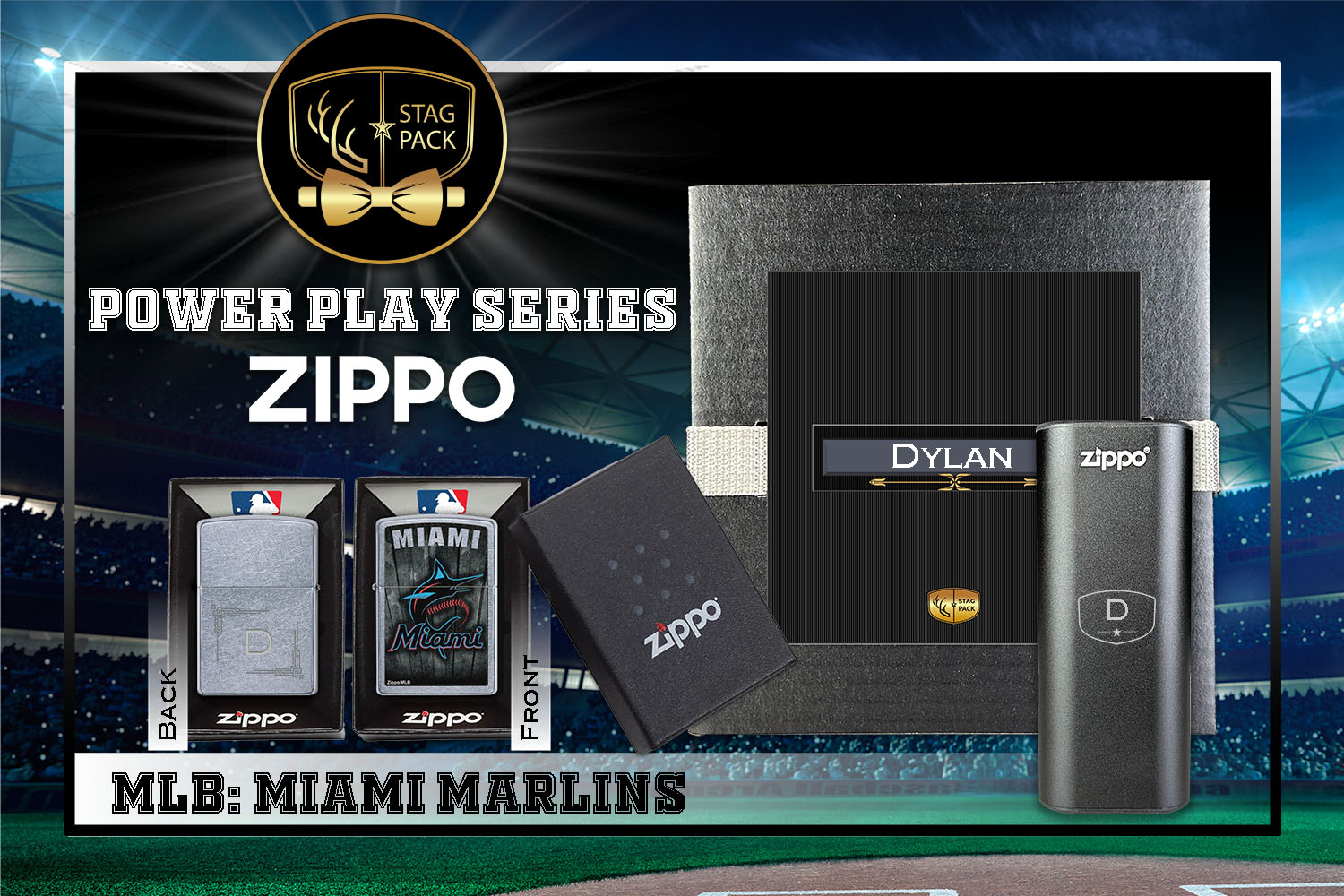 Custom Engraved Groomsmen Gift with MLB Zippo Windproof Lighter& Heatbank in a Personalized Gift Box.