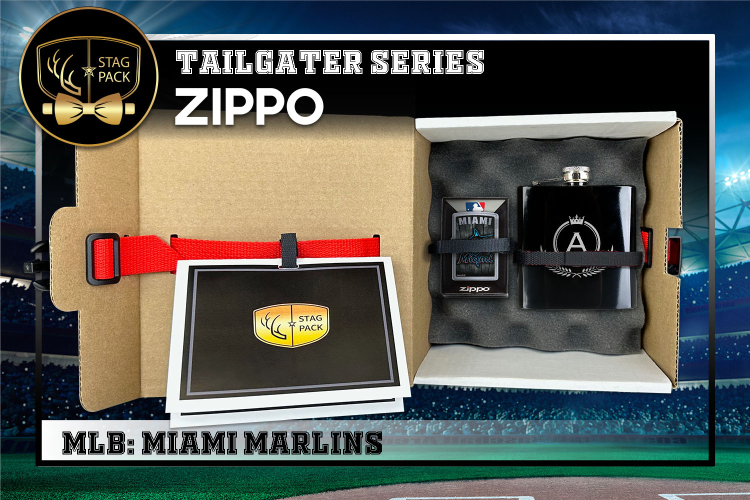 Custom Engraved Groomsmen Gift with Flask & Zippo packaged in a Personalized Gift Box with Message Card.
