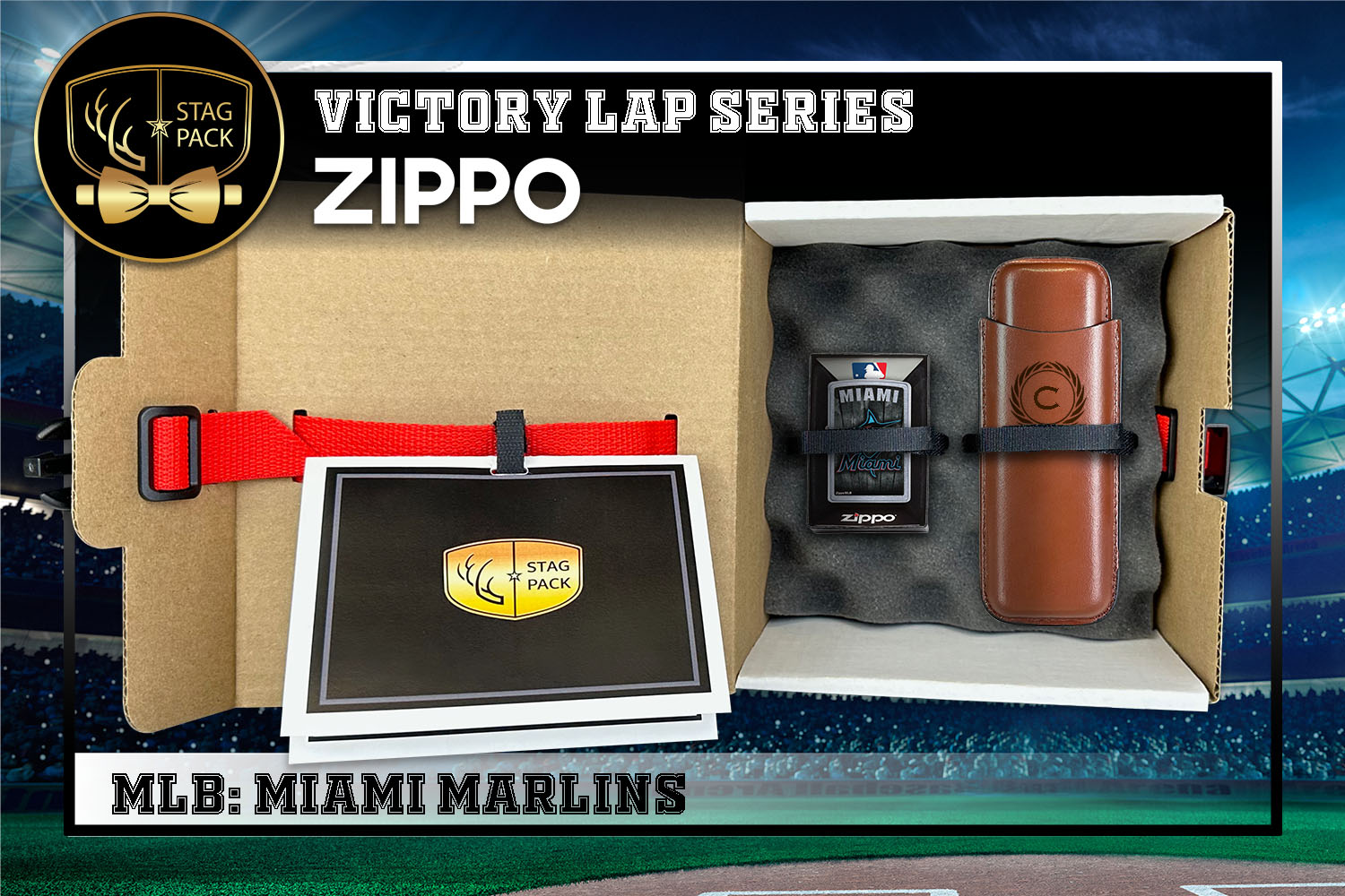 Custom Engraved Groomsmen Gift with Leather Cigar Case & Zippo packaged in a Personalized Gift Box with Message Card.