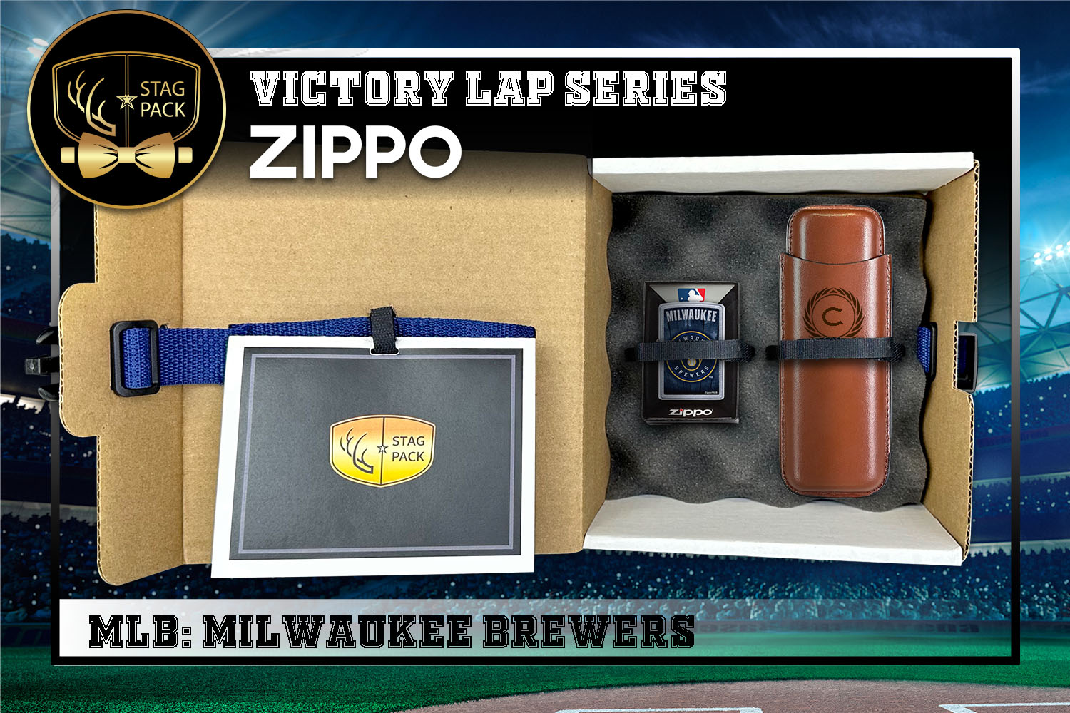 Custom Engraved Groomsmen Gift with Leather Cigar Case & Zippo packaged in a Personalized Gift Box with Message Card.