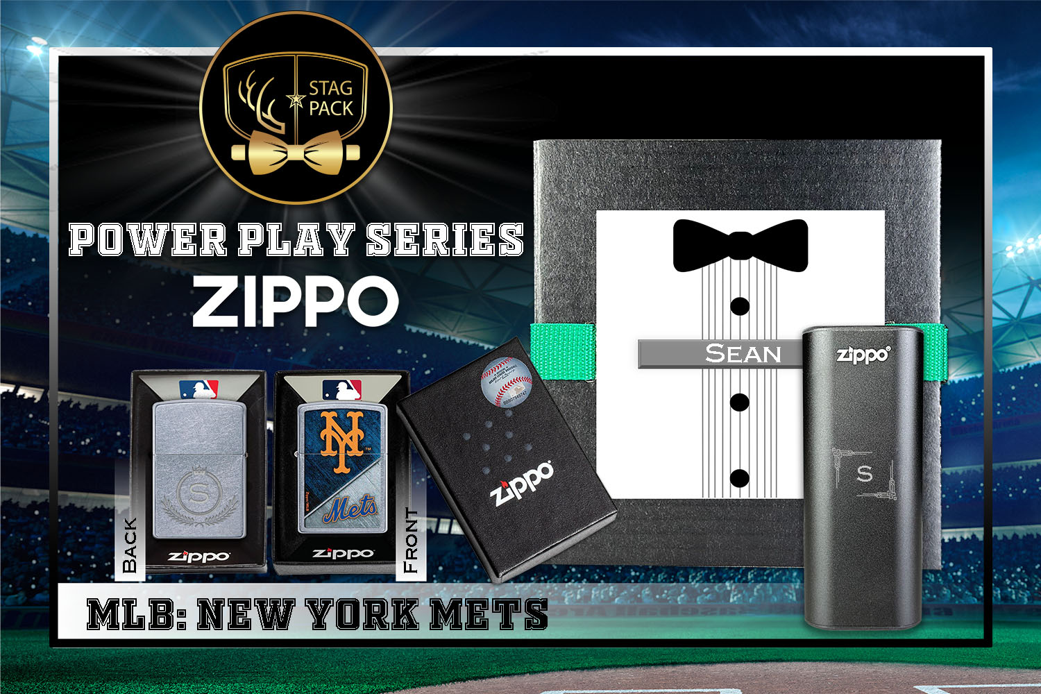 Custom Engraved Groomsmen Gift with MLB Zippo Windproof Lighter& Heatbank in a Personalized Gift Box.