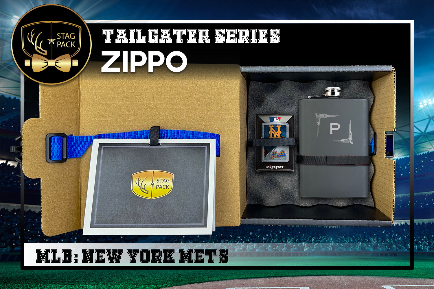 Custom Engraved Groomsmen Gift with Flask & Zippo packaged in a Personalized Gift Box with Message Card.