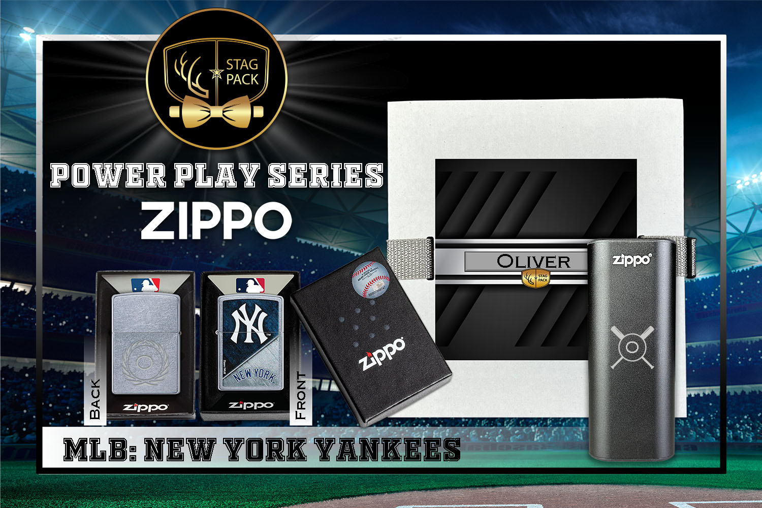Custom Engraved Groomsmen Gift with MLB Zippo Windproof Lighter& Heatbank in a Personalized Gift Box.