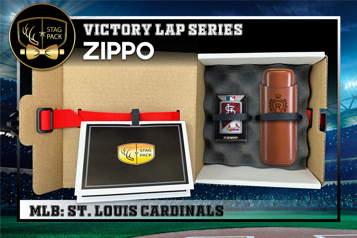 Custom Engraved Groomsmen Gift with Leather Cigar Case & Zippo packaged in a Personalized Gift Box with Message Card.