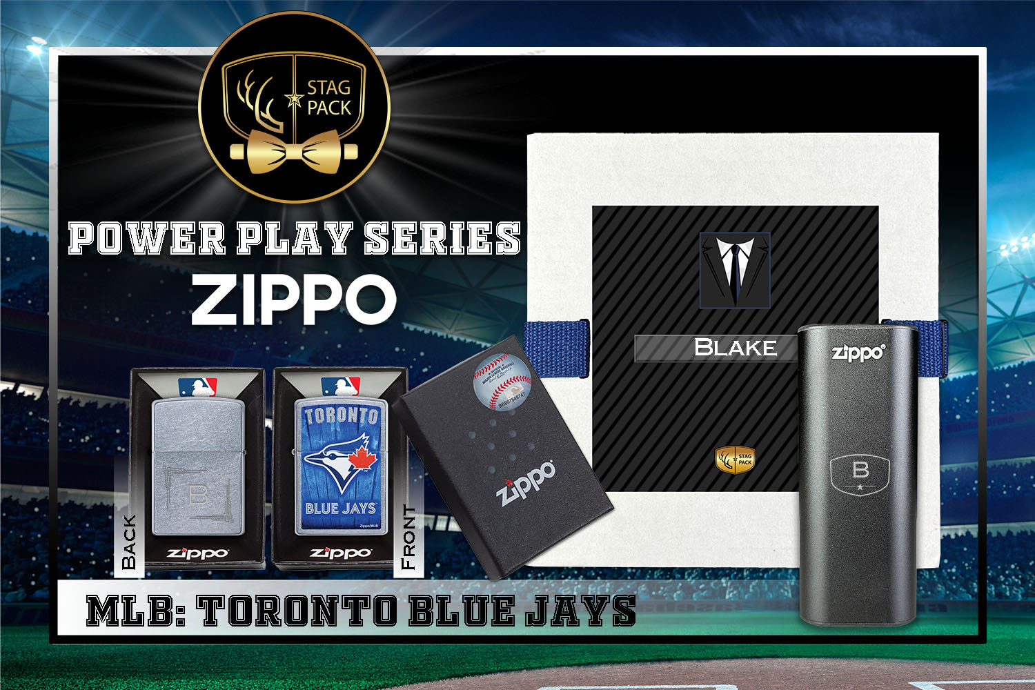 Custom Engraved Groomsmen Gift with MLB Zippo Windproof Lighter& Heatbank in a Personalized Gift Box.
