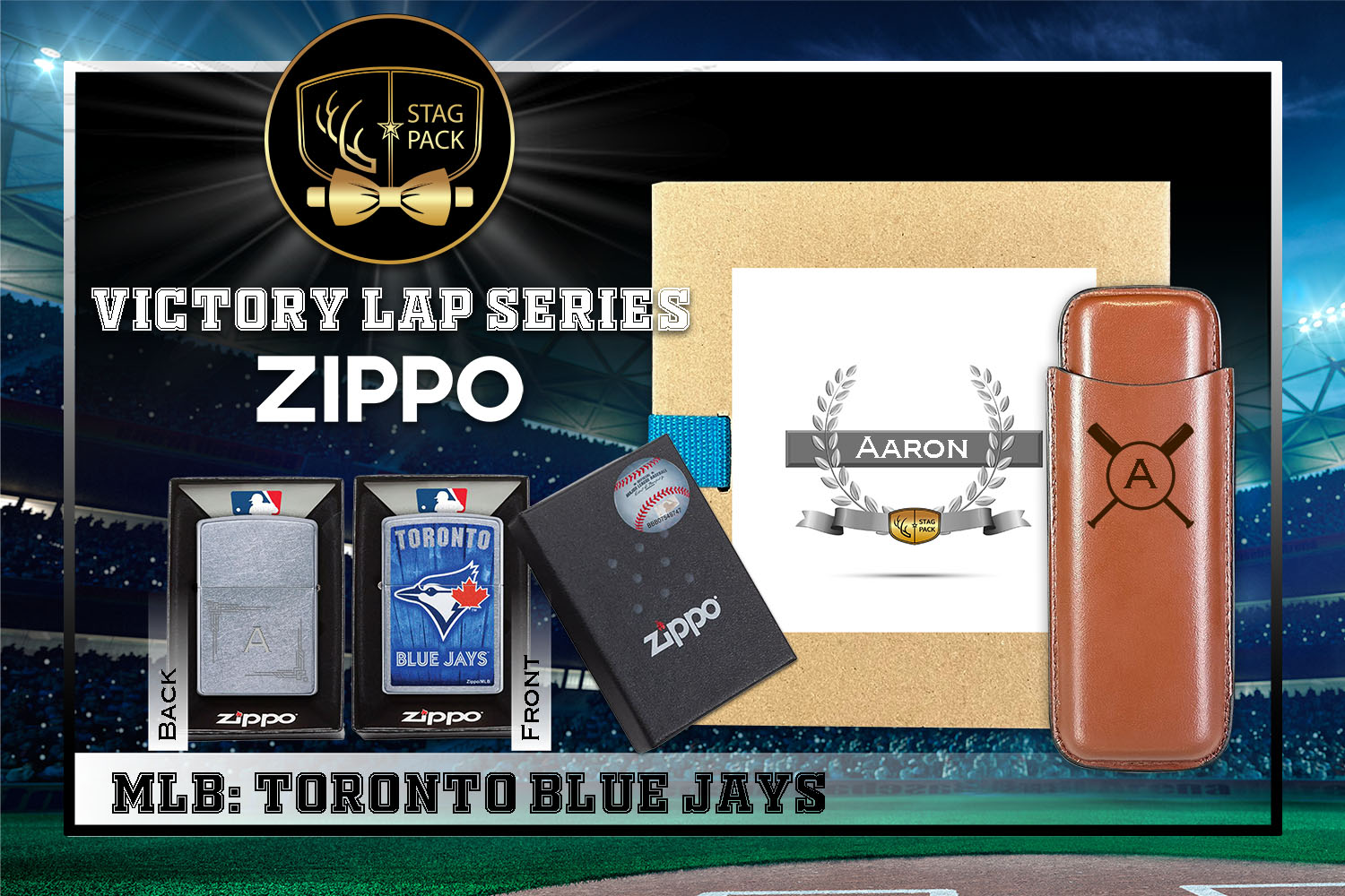 Custom Engraved Groomsmen Gift with Dual Sleeve Leather Cigar Case & Zippo Windproof Lighter in a Personalized Gift Box.