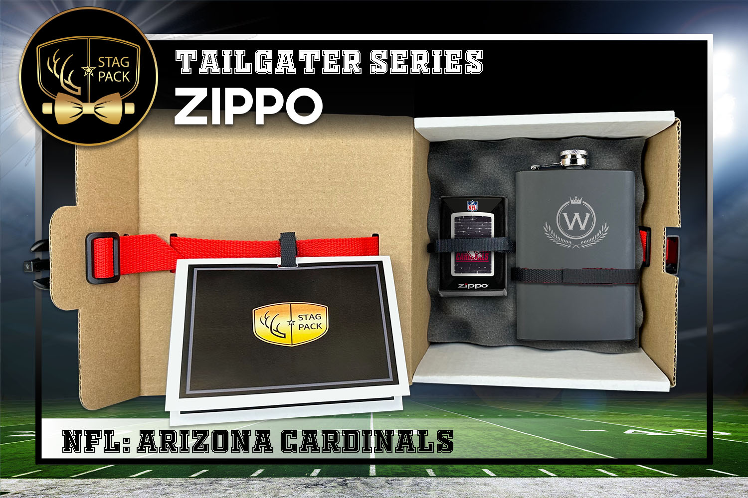 Custom Engraved Groomsmen Gift with Flask & Zippo packaged in a Personalized Gift Box with Message Card.