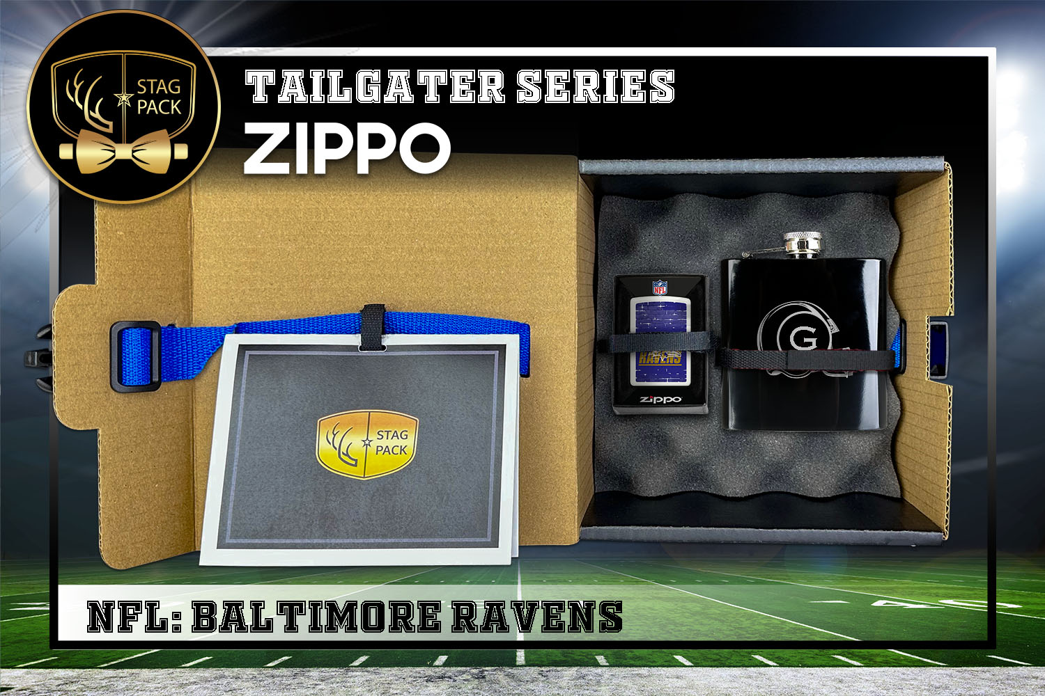 Custom Engraved Groomsmen Gift with Flask & Zippo packaged in a Personalized Gift Box with Message Card.