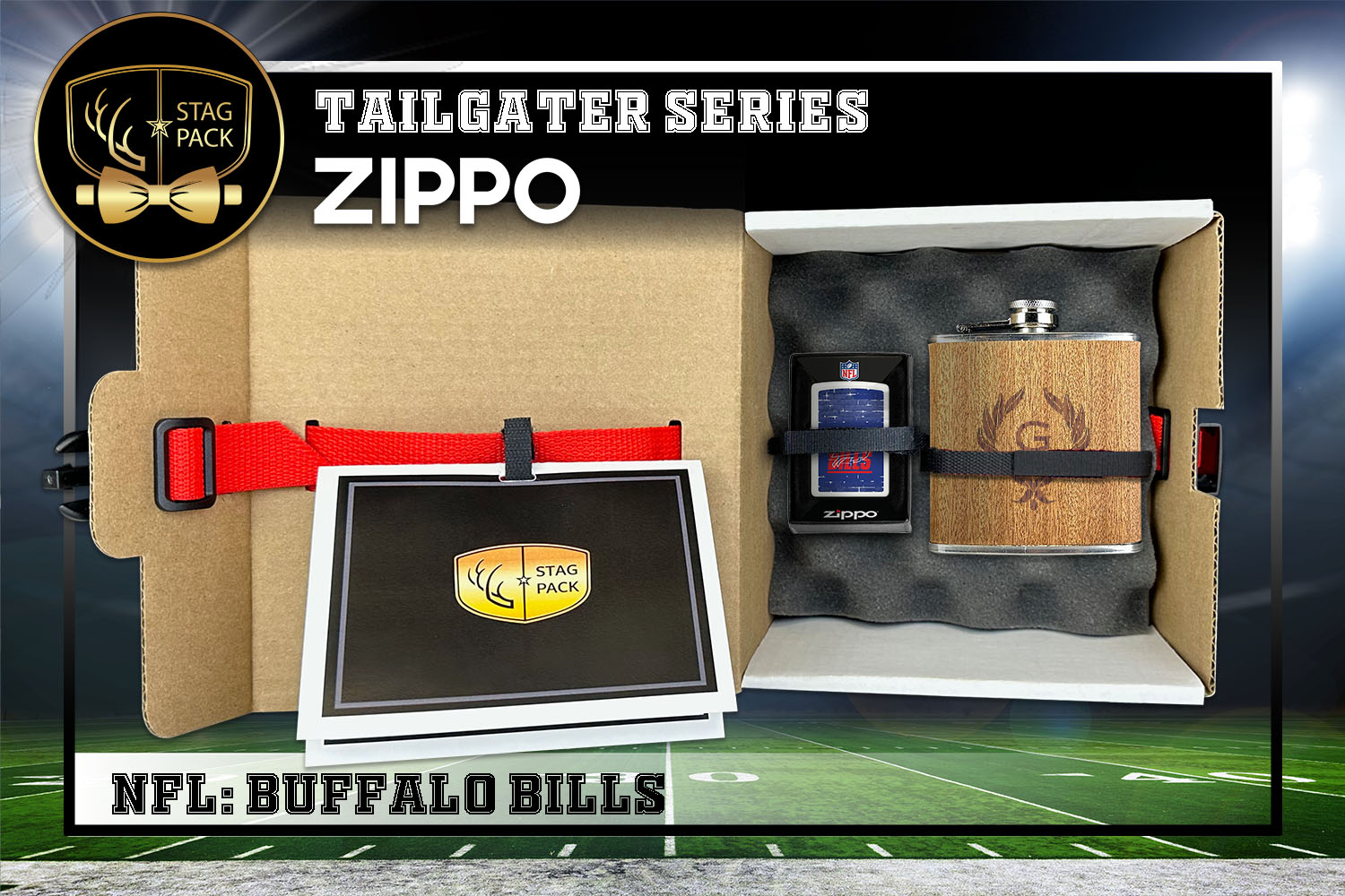 Custom Engraved Groomsmen Gift with Flask & Zippo packaged in a Personalized Gift Box with Message Card.