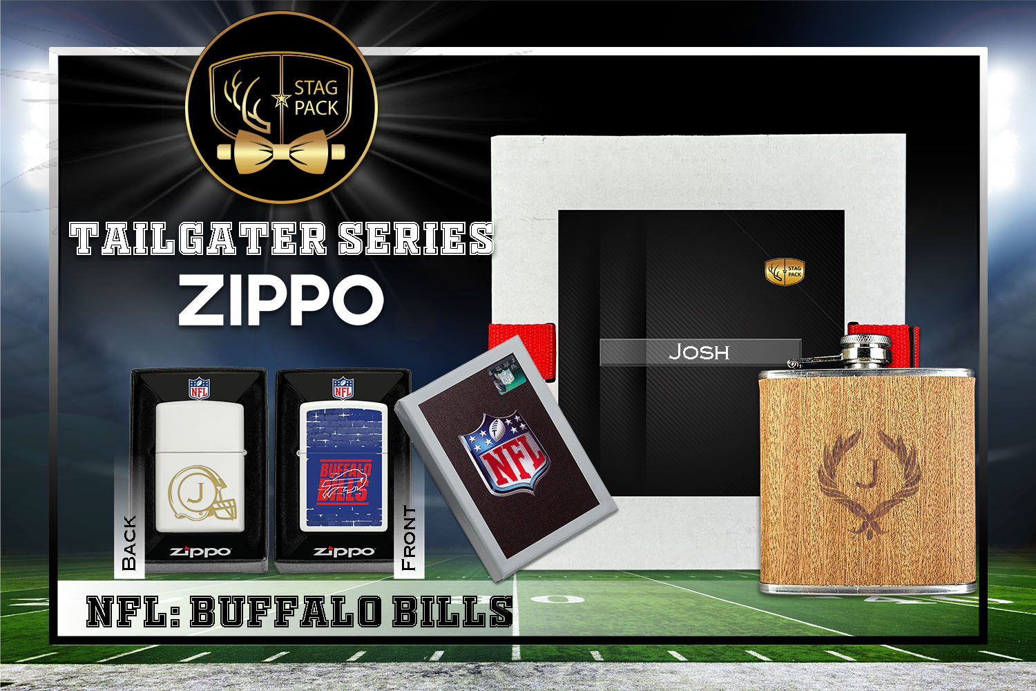 Custom Engraved Groomsmen Gift with Flask & Zippo Windproof Lighter in a Personalized Gift Box.