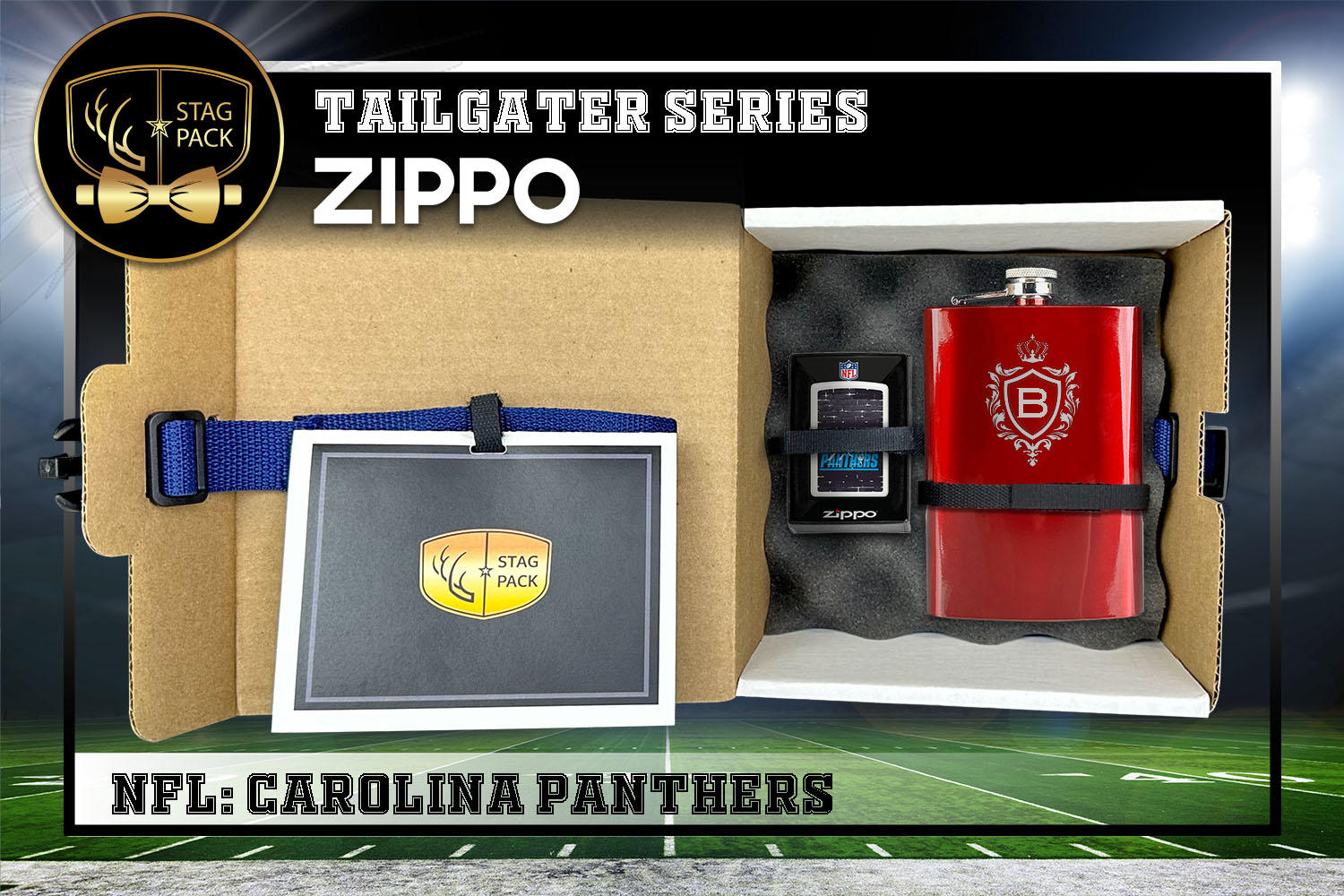 Custom Engraved Groomsmen Gift with Flask & Zippo packaged in a Personalized Gift Box with Message Card.