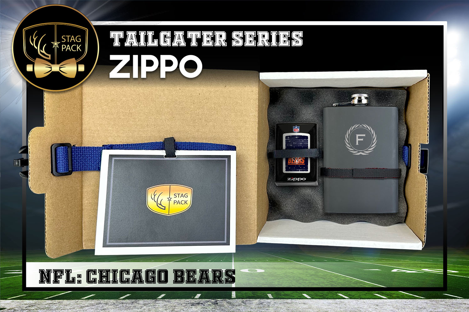 Custom Engraved Groomsmen Gift with Flask & Zippo packaged in a Personalized Gift Box with Message Card.