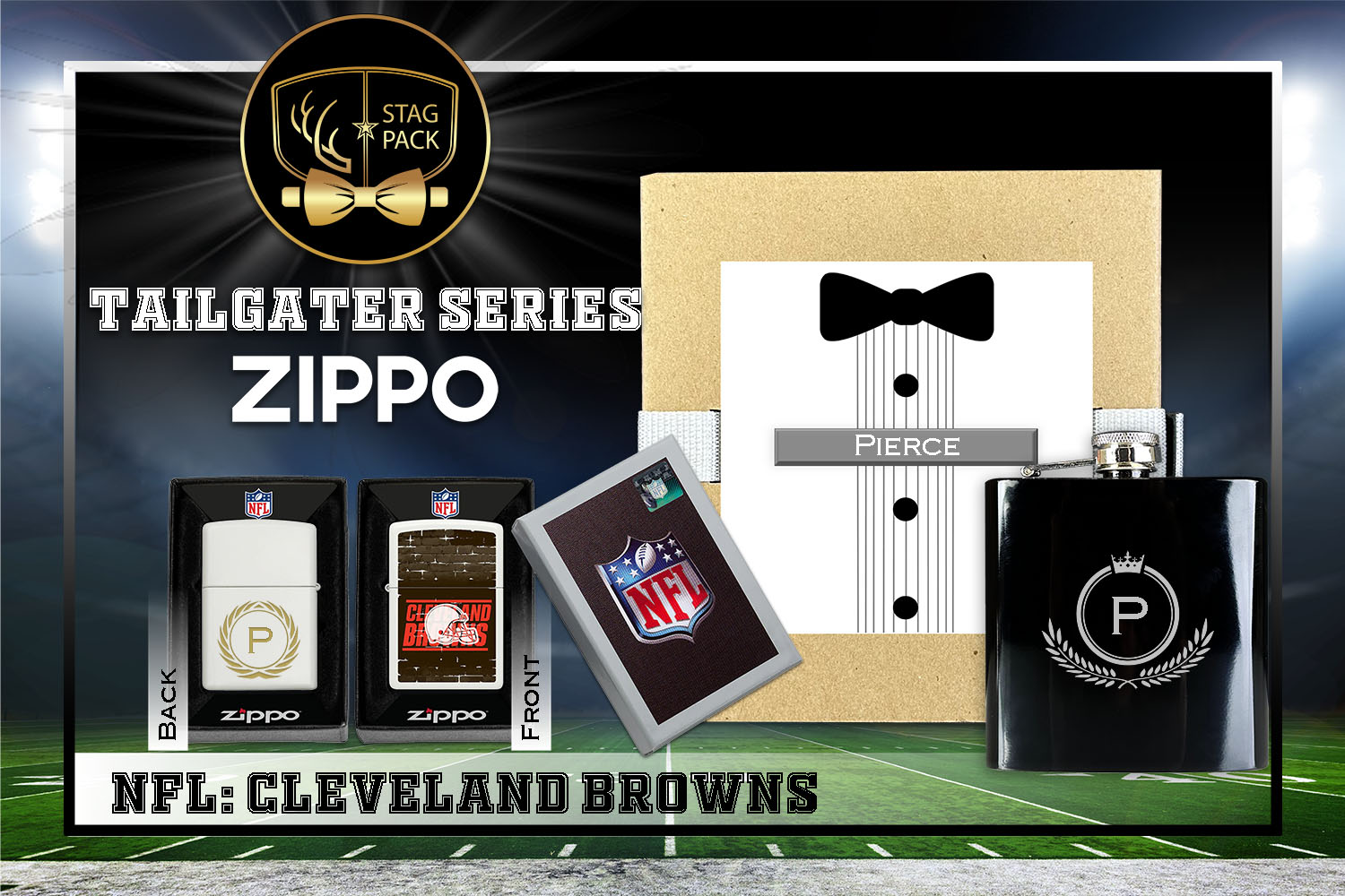 Custom Engraved Groomsmen Gift with Flask & Zippo Windproof Lighter in a Personalized Gift Box.