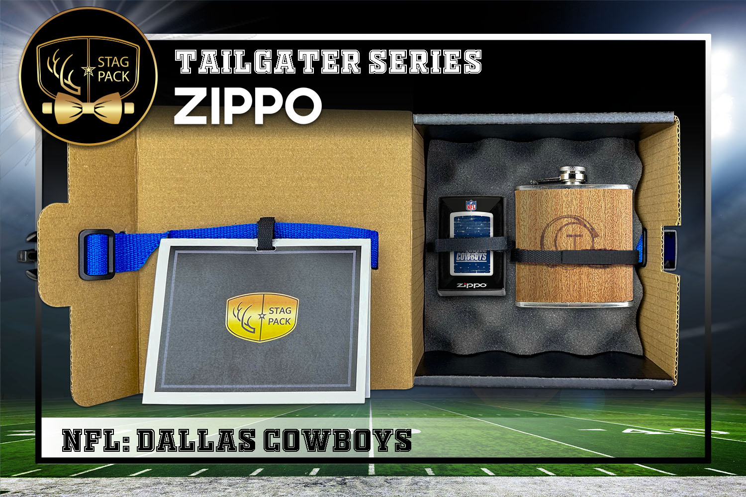 Custom Engraved Groomsmen Gift with Flask & Zippo packaged in a Personalized Gift Box with Message Card.