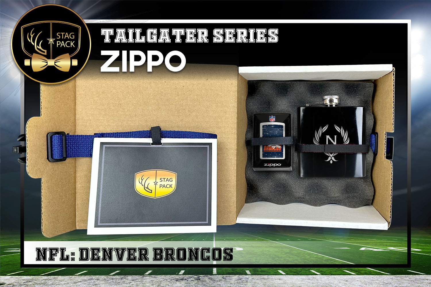 Custom Engraved Groomsmen Gift with Flask & Zippo packaged in a Personalized Gift Box with Message Card.