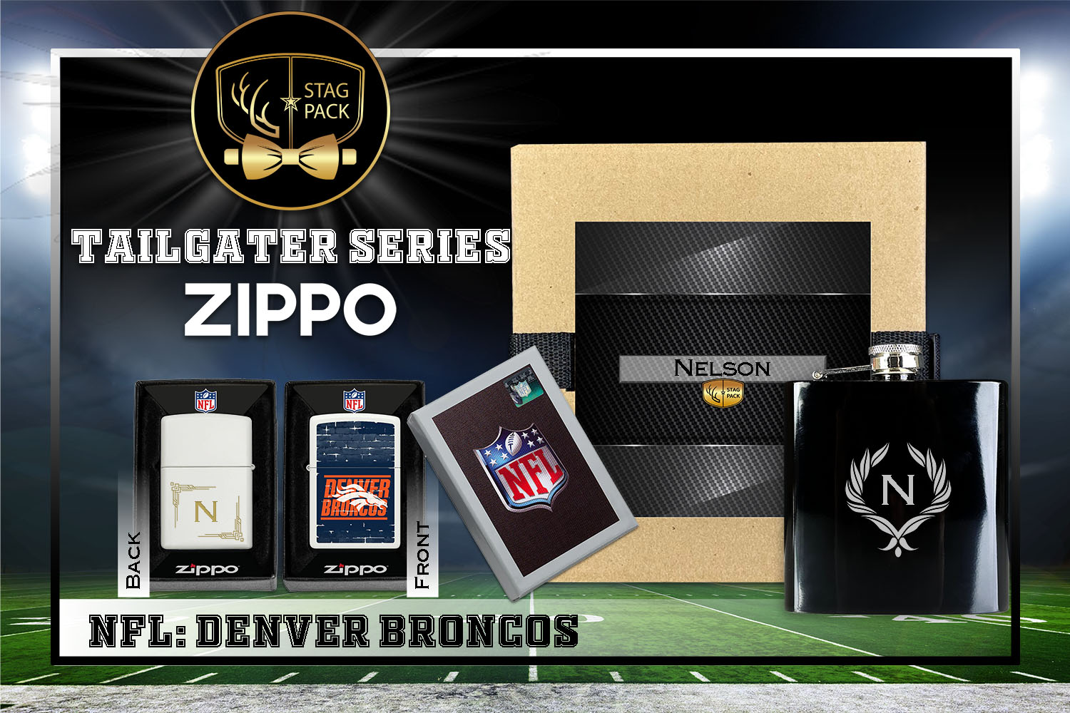 Custom Engraved Groomsmen Gift with Flask & Zippo Windproof Lighter in a Personalized Gift Box.