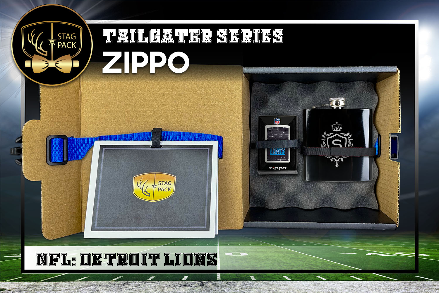 Custom Engraved Groomsmen Gift with Flask & Zippo packaged in a Personalized Gift Box with Message Card.