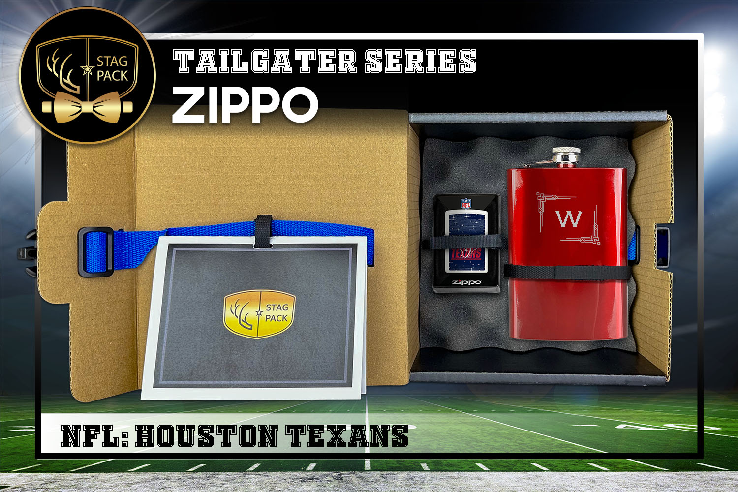 Custom Engraved Groomsmen Gift with Flask & Zippo packaged in a Personalized Gift Box with Message Card.