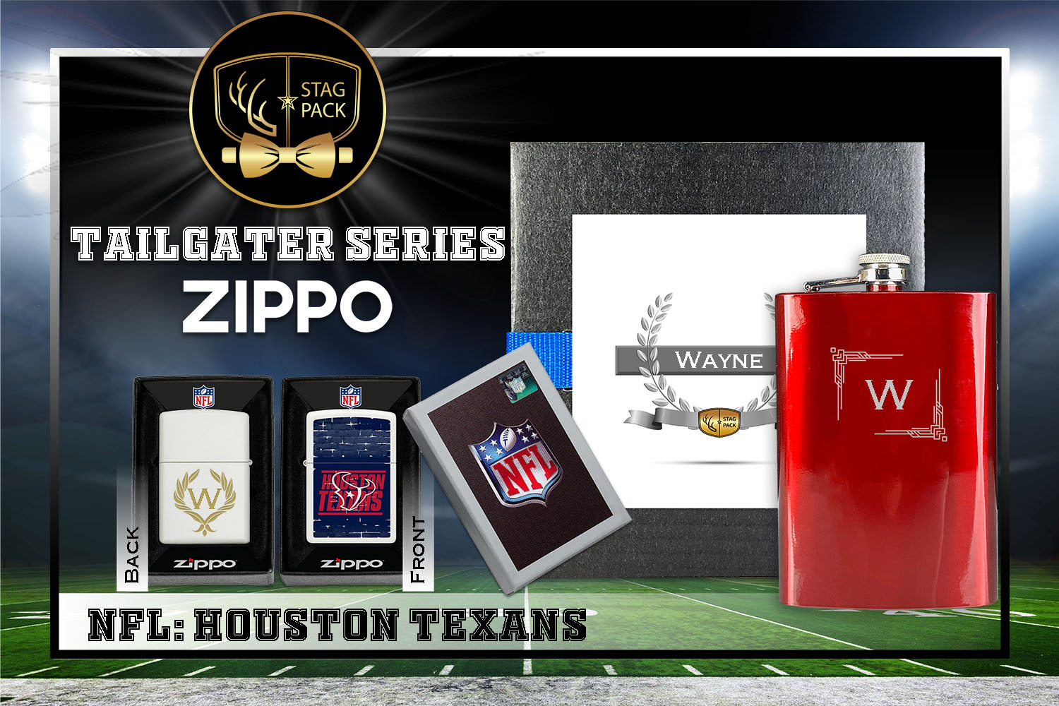 Custom Engraved Groomsmen Gift with Flask & Zippo Windproof Lighter in a Personalized Gift Box.