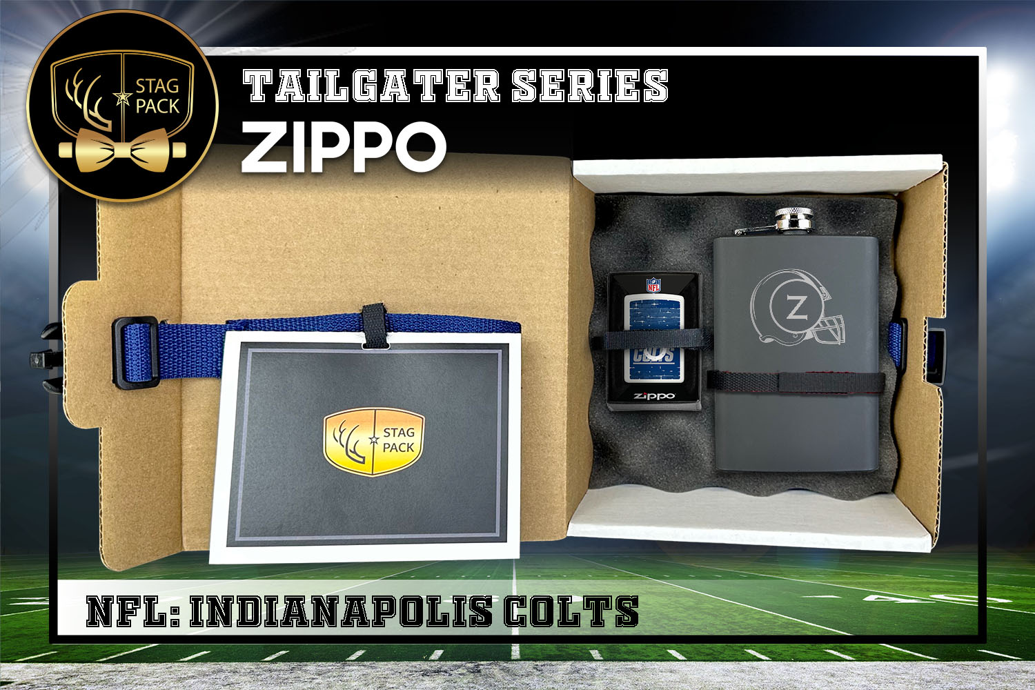 Custom Engraved Groomsmen Gift with Flask & Zippo packaged in a Personalized Gift Box with Message Card.