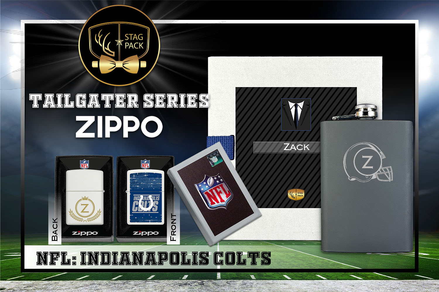 Custom Engraved Groomsmen Gift with Flask & Zippo Windproof Lighter in a Personalized Gift Box.