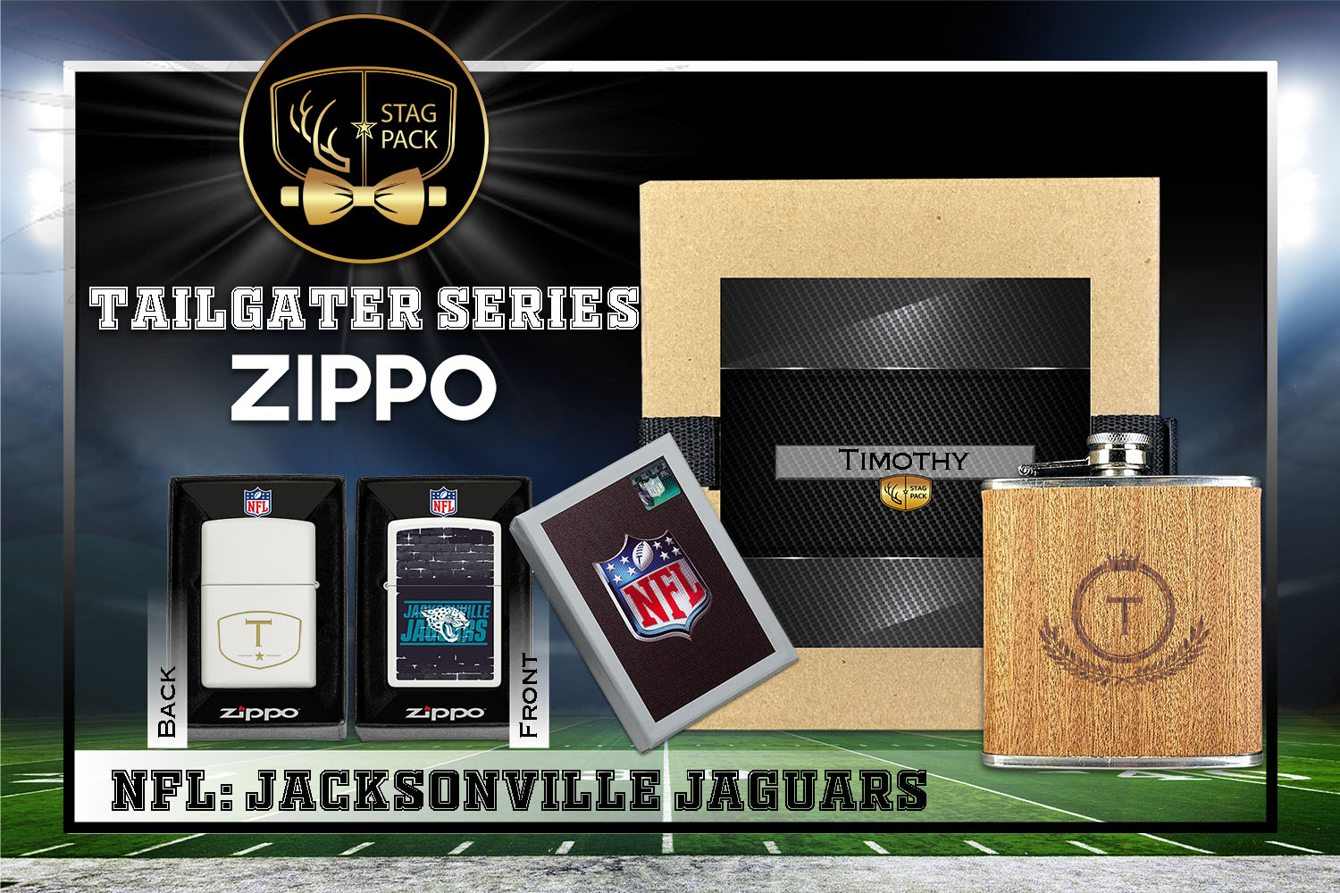 Custom Engraved Groomsmen Gift with Flask & Zippo Windproof Lighter in a Personalized Gift Box.