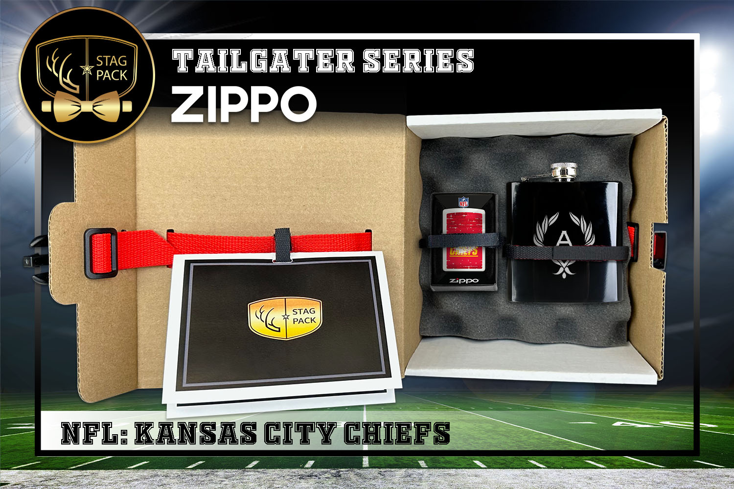 Custom Engraved Groomsmen Gift with Flask & Zippo packaged in a Personalized Gift Box with Message Card.