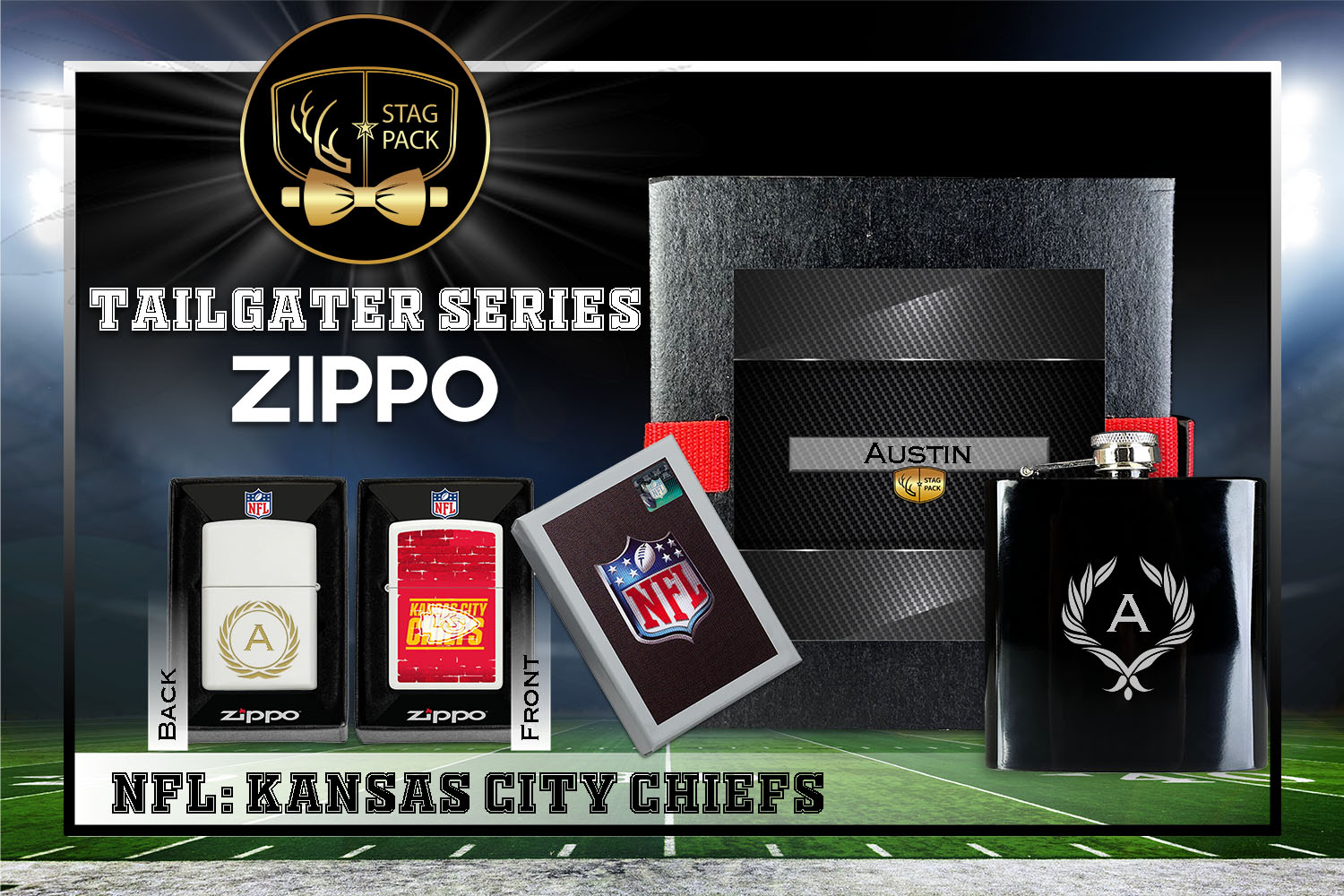 Custom Engraved Groomsmen Gift with Flask & Zippo Windproof Lighter in a Personalized Gift Box.