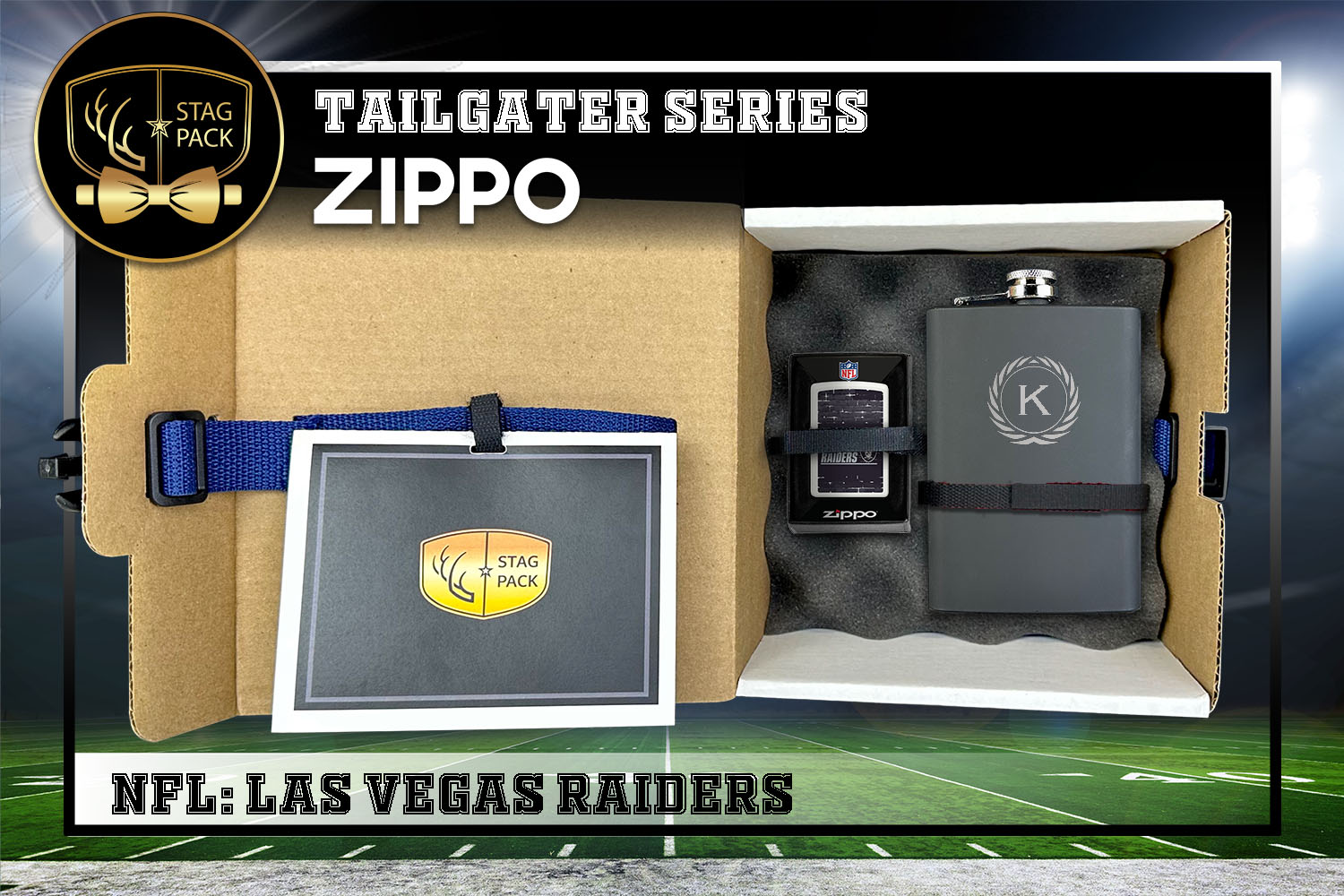 Custom Engraved Groomsmen Gift with Flask & Zippo packaged in a Personalized Gift Box with Message Card.