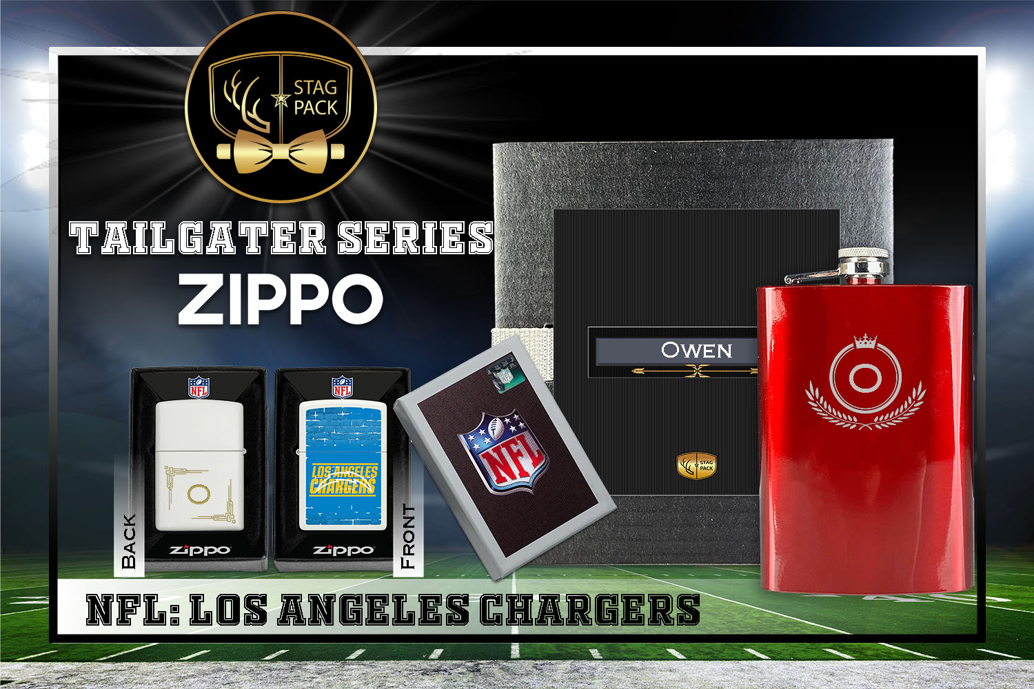 Custom Engraved Groomsmen Gift with Flask & Zippo Windproof Lighter in a Personalized Gift Box.