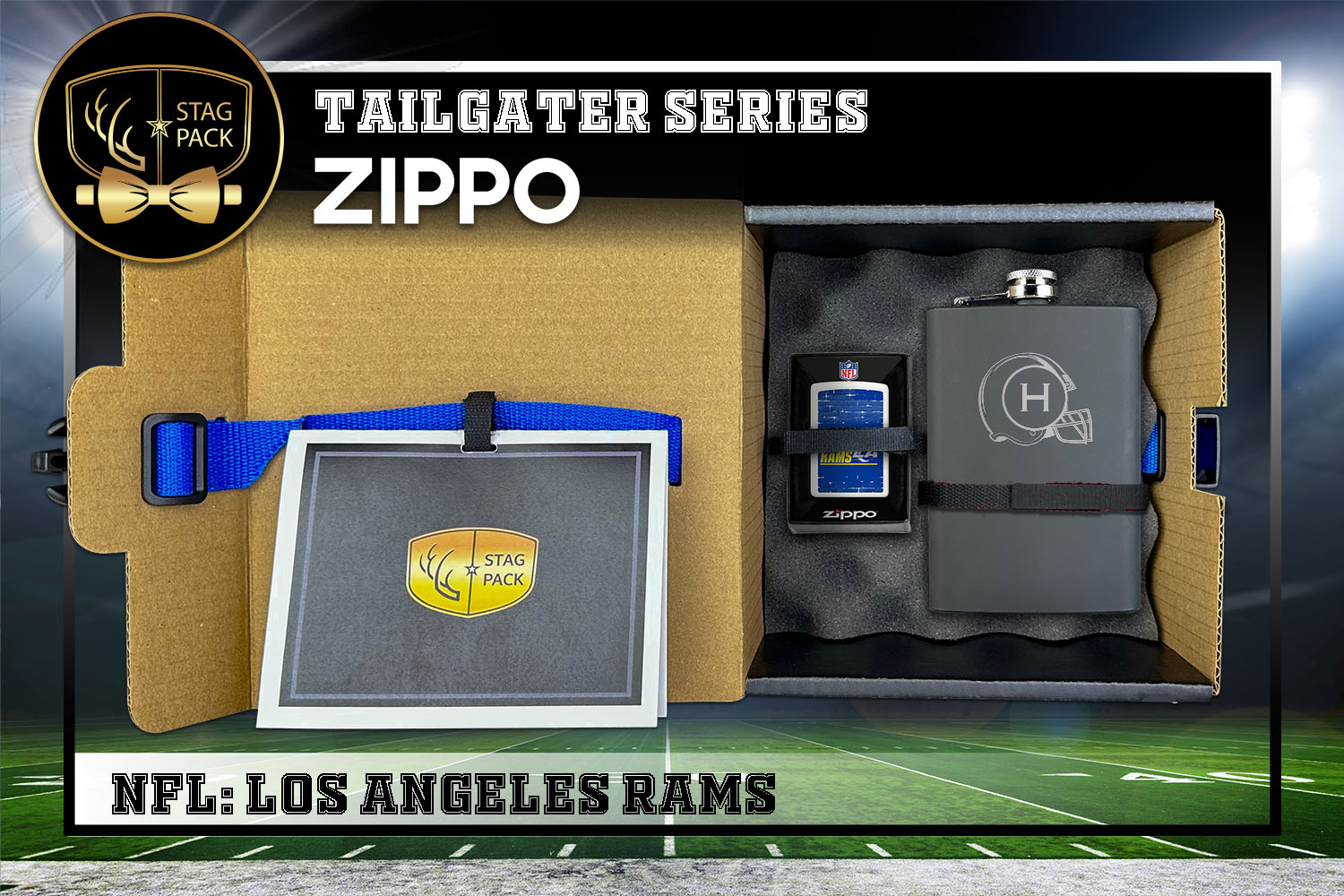 Custom Engraved Groomsmen Gift with Flask & Zippo packaged in a Personalized Gift Box with Message Card.