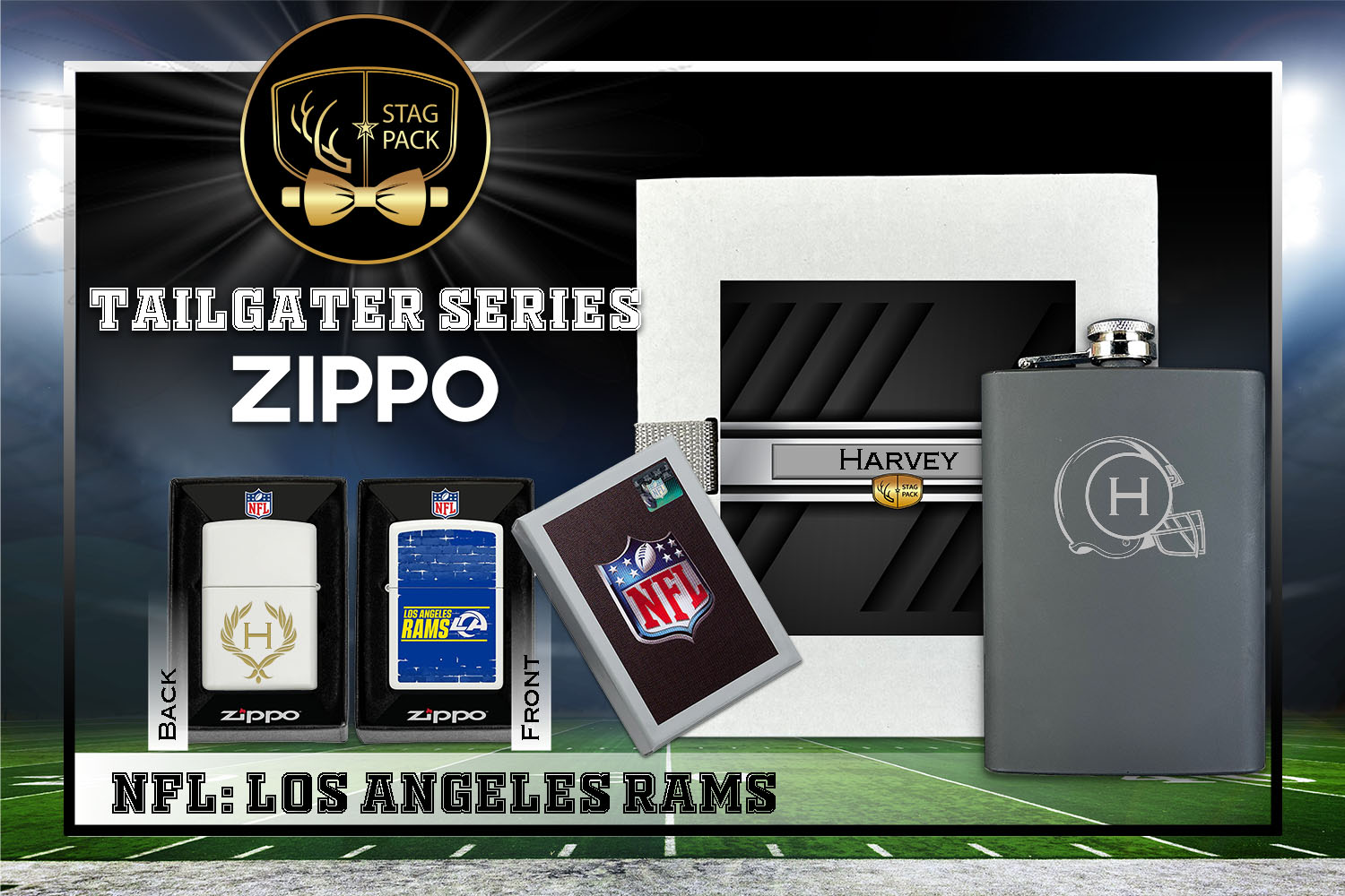 Custom Engraved Groomsmen Gift with Flask & Zippo Windproof Lighter in a Personalized Gift Box.