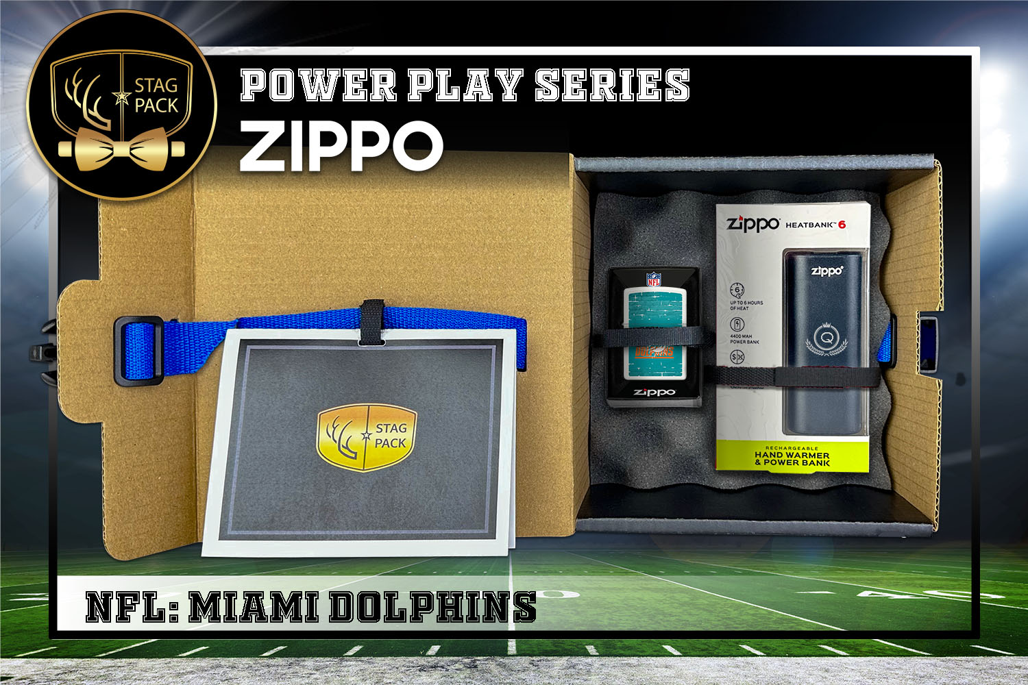 Custom Engraved Groomsmen Gift with NFL Zippo Windproof lighter & Heatbank in a Personalized Gift Box with a Message Card.