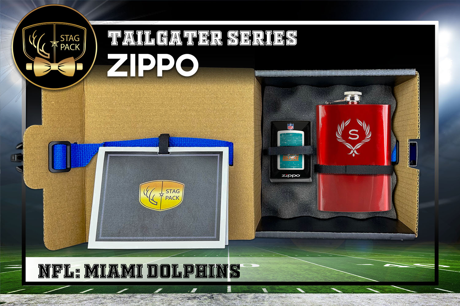 Custom Engraved Groomsmen Gift with Flask & Zippo packaged in a Personalized Gift Box with Message Card.