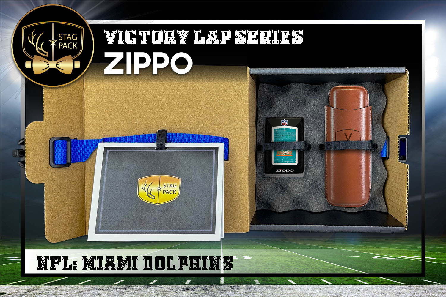 Custom Engraved Groomsmen Gift with Leather Cigar Case & Zippo packaged in a Personalized Gift Box with Message Card.