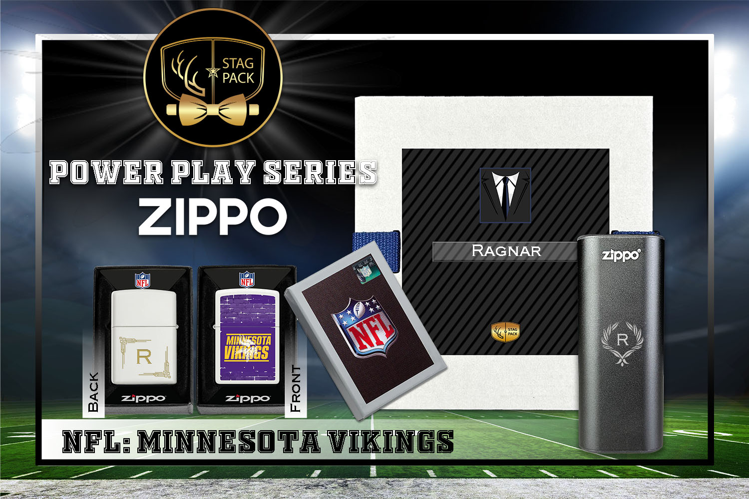 Custom Engraved Groomsmen Gift with NFL Zippo Windproof Lighter& Heatbank in a Personalized Gift Box.