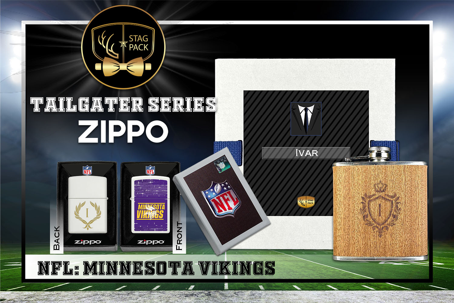 Custom Engraved Groomsmen Gift with Flask & Zippo Windproof Lighter in a Personalized Gift Box.
