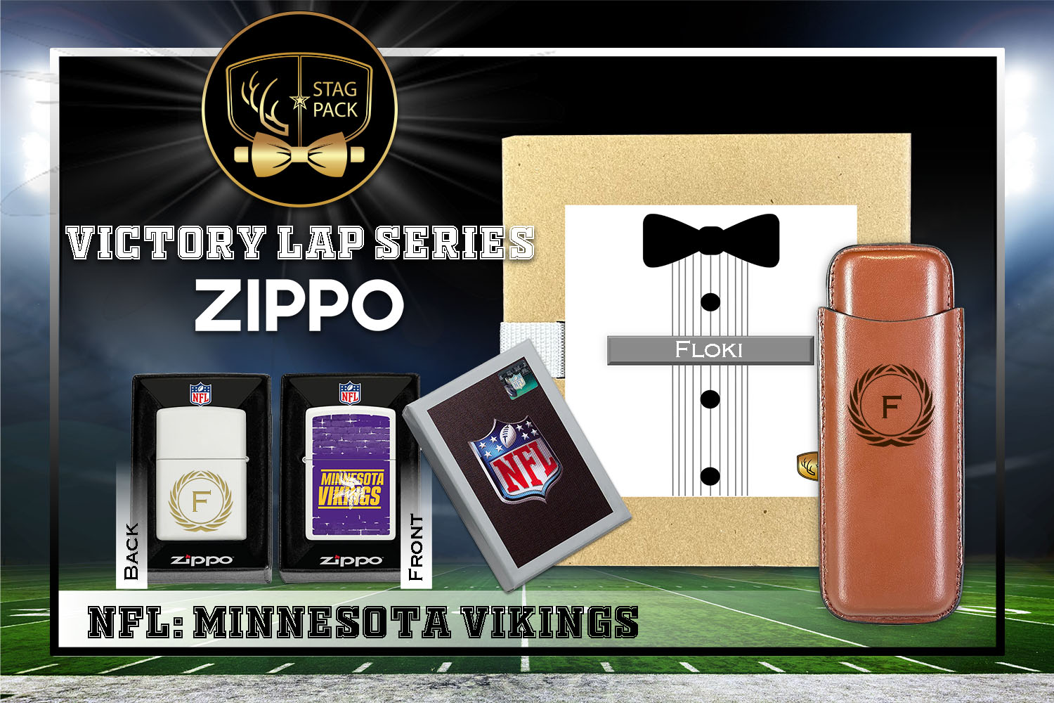 Custom Engraved Groomsmen Gift with Dual Sleeve Leather Cigar Case & Zippo Windproof Lighter in a Personalized Gift Box.