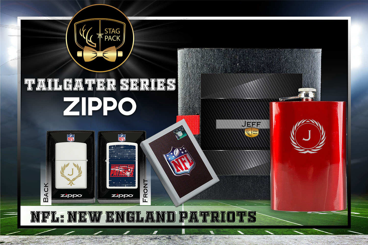 Custom Engraved Groomsmen Gift with Flask & Zippo Windproof Lighter in a Personalized Gift Box.